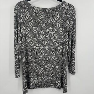 Tianello Blouse Women's Medium Gray Floral Print Stretch Scoop Neck‎ Pullover